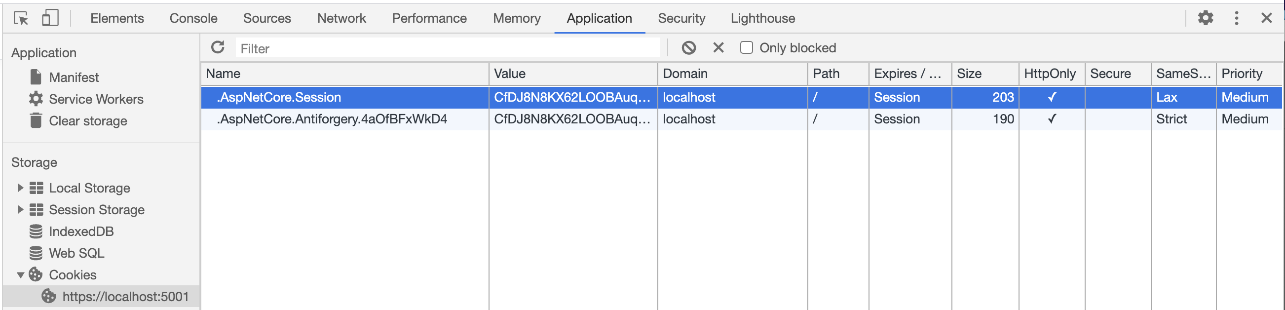 Session Cookie Appears in the Chrome Inspector