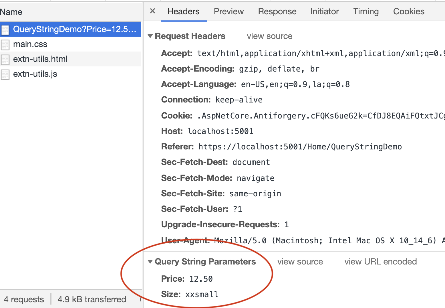 Query String Values in the Chrome Inspector