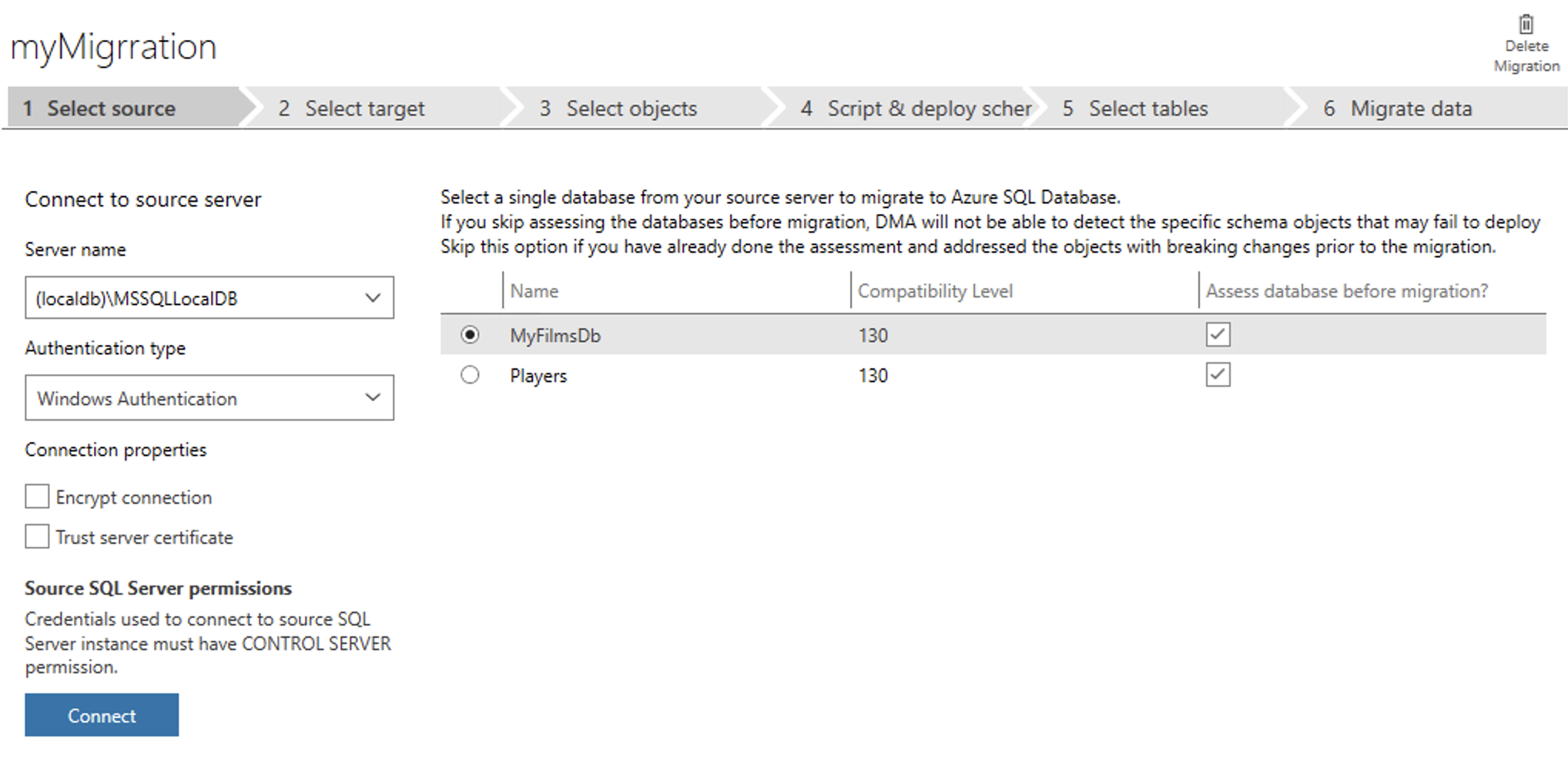 Select Source Database