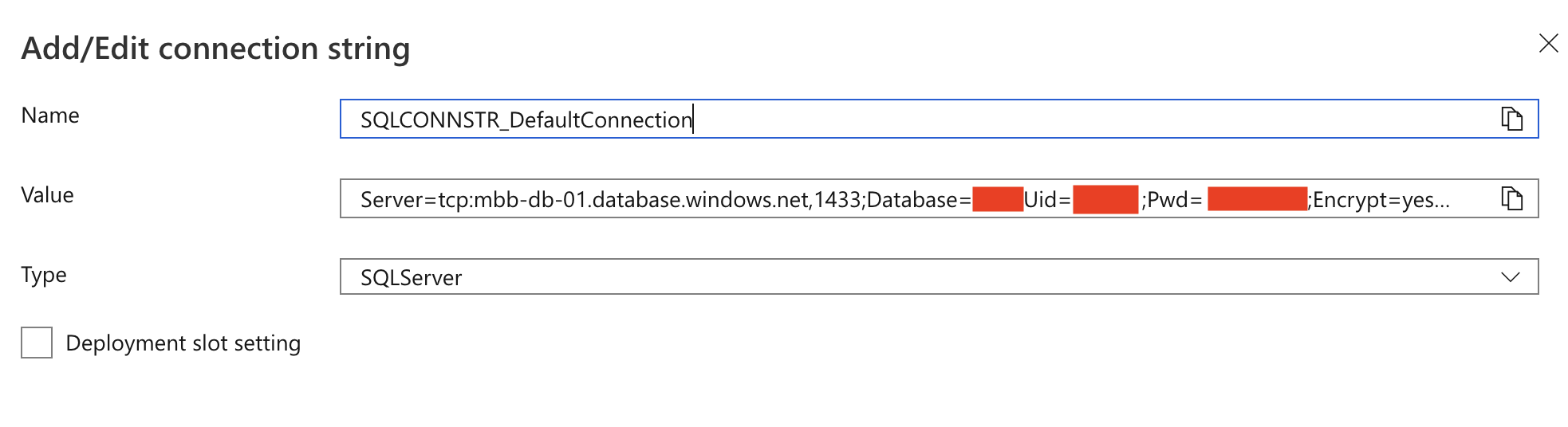 Azure Db Connection String