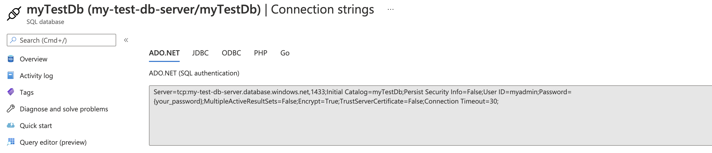 Azure Db Connection String