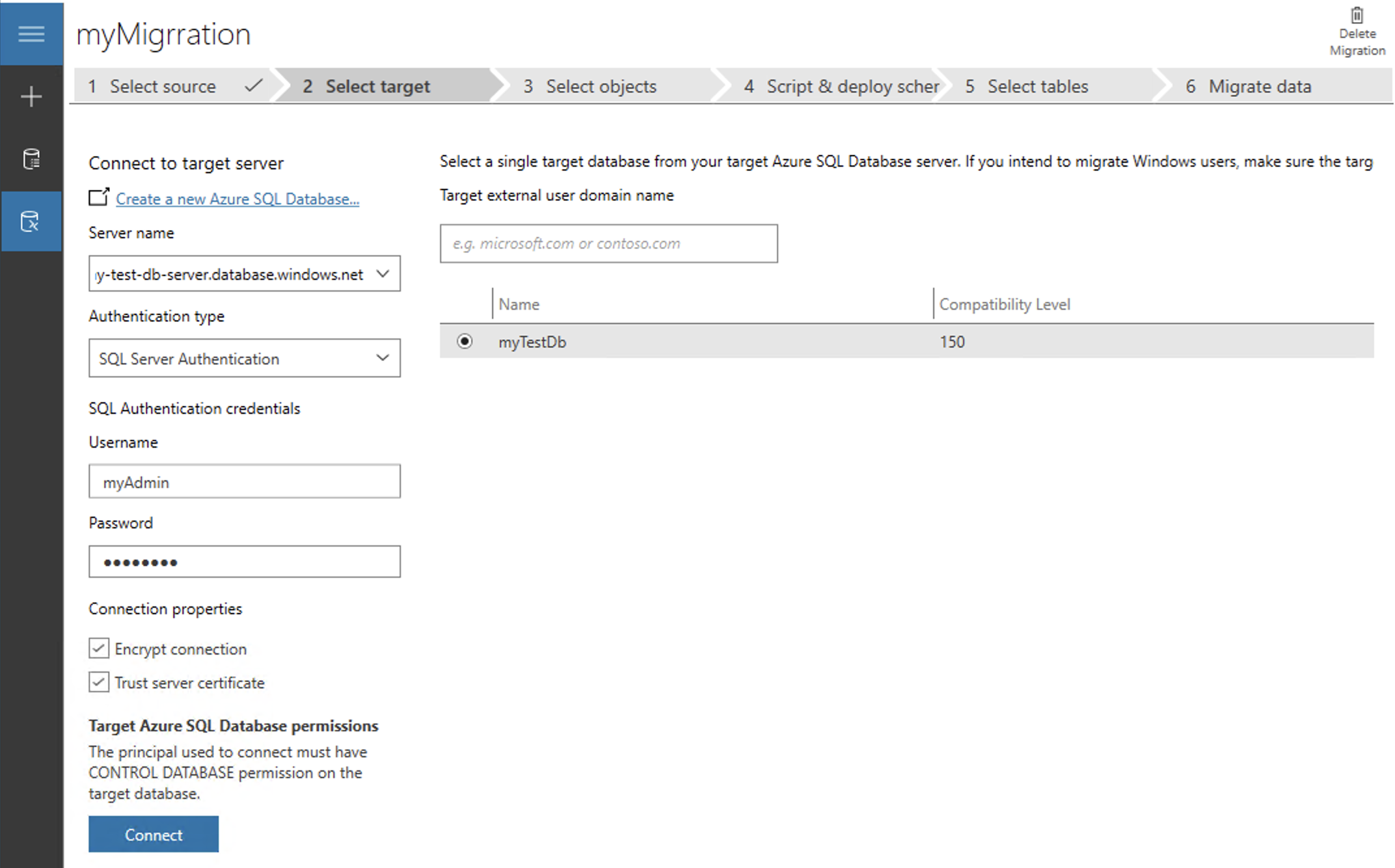 Select Target Database