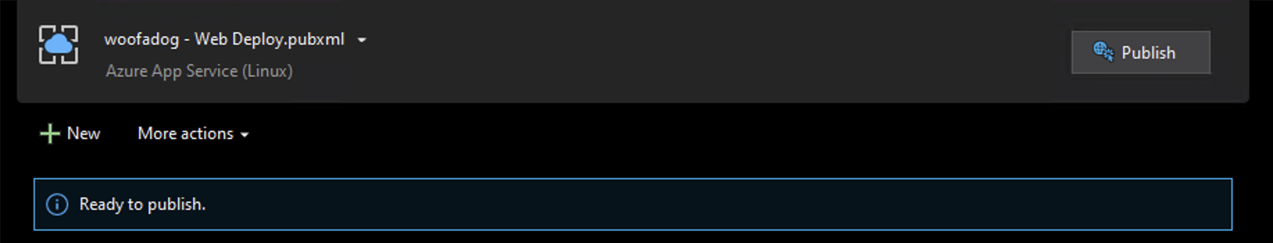 Azure Visual Studio Publishing Dialogue Box