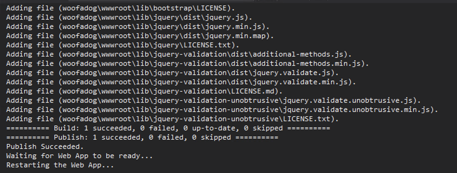 Azure Visual Studio Publishing Dialogue Box