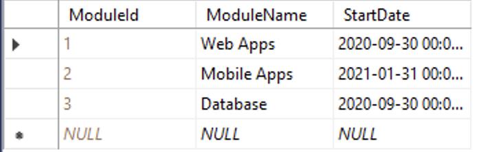 Module Table Data