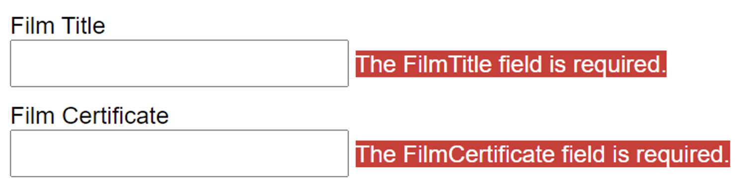 Server Side Form Validation Error